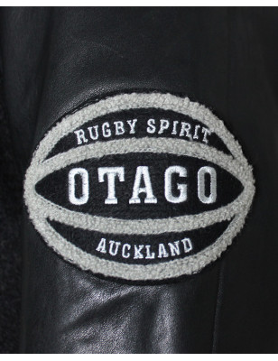 Veste cuir Otago rugby noire homme