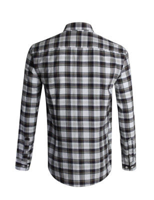 Chemise manches longues 125 Otago rugby à carreaux marron écru pour homme
