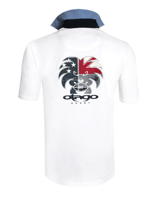 Polo manches courtes Tikland Otago rugby écru homme col chambray denim