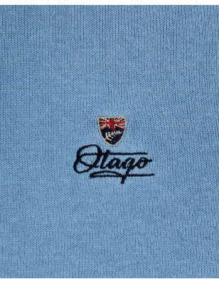Broderie côté coeur du pull Bologne Otago bleu ciel pour homme