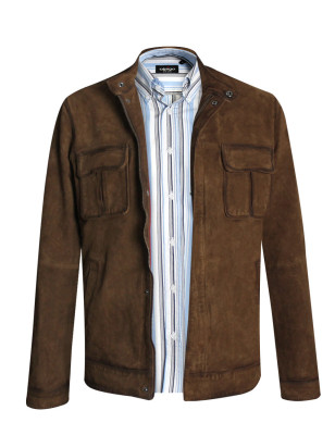 look Veste cuir SIP VINTAGE Otago rugby marron homme avec chemise 173
