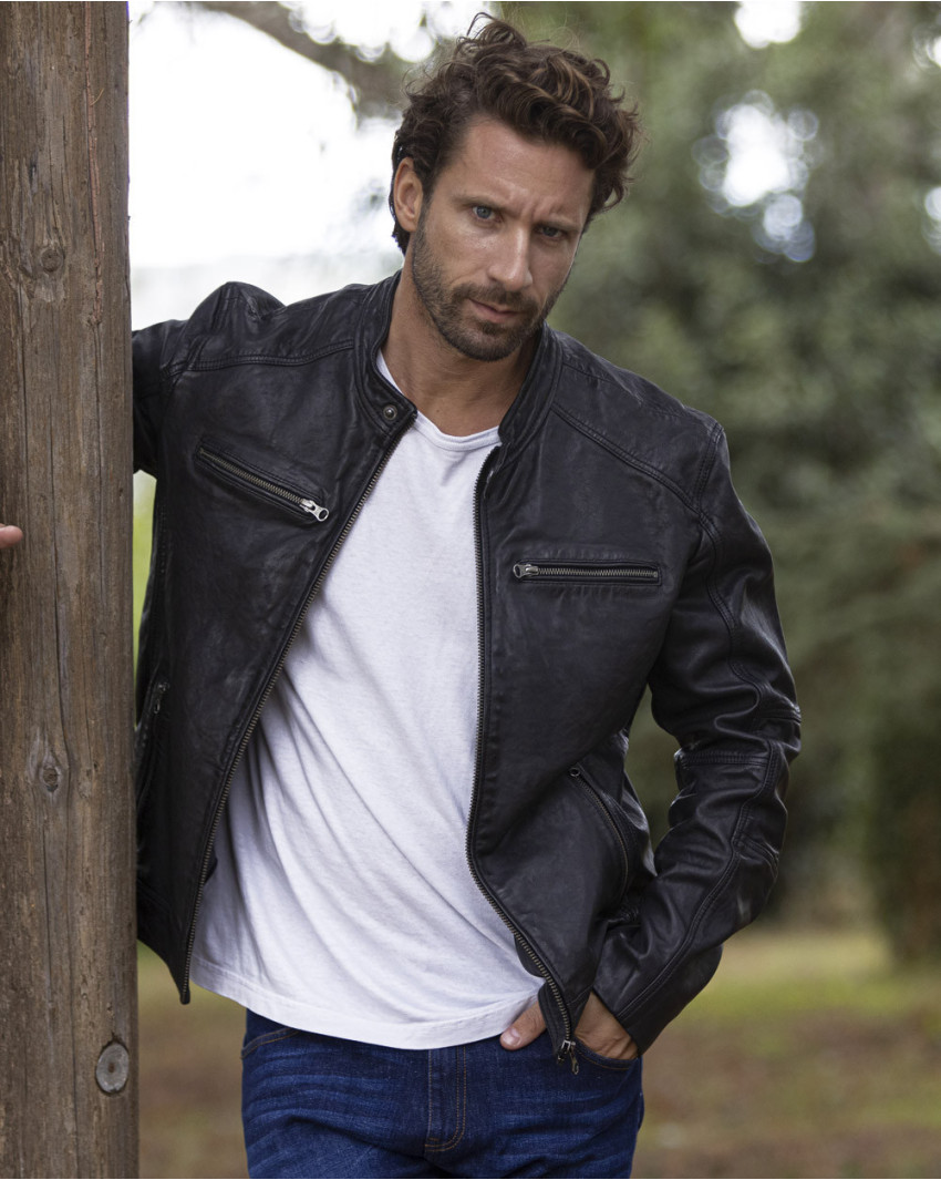 RACE VESTE CUIR OTAGO NOIR