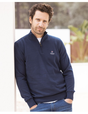 BOLOGNE PULL COL 3/4 ZIP OTAGO BLEU MARINE