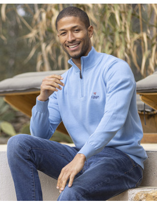 BOLOGNE PULL COL 3/4 ZIP OTAGO BLEU CIEL