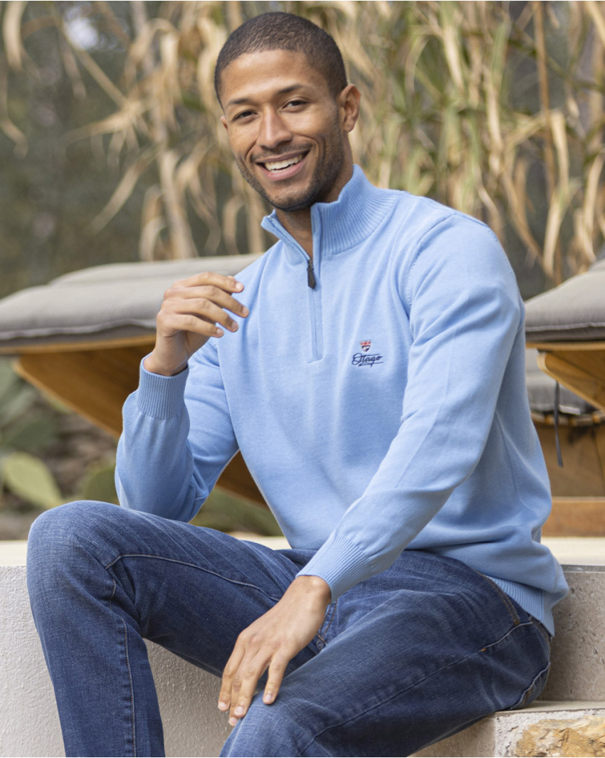 BOLOGNE PULL COL 3/4 ZIP OTAGO BLEU CIEL BOLOGNE PULL COL 3/4 ZIP OTAGO BLEU CIEL