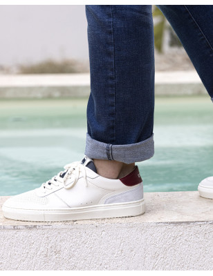 BASKETS CUIR LENNY OTAGO BLANC/BLEU/ROUGE