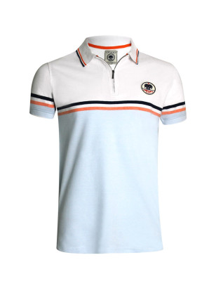 Polo manches courtes PERALTA Otago rugby blanc et bleu ciel pour homme