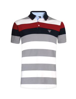 Polo 24PO4 manches courtes Otago rugby rayé blanc et gris marine et bordeaux pour homme