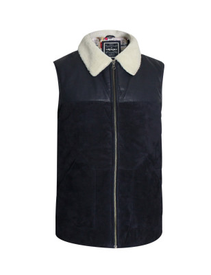 Blouson cuir Lucky Otago rugby sans manche bleu marine pour homme