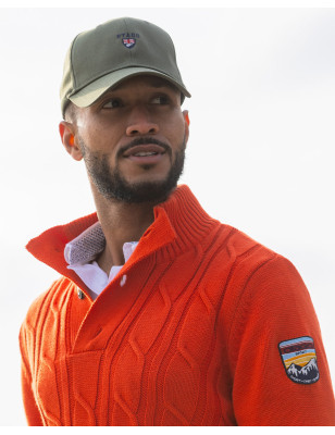Pull torsadé Cardrona Otago rugby orange pour homme