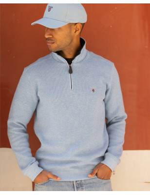 Sweat homme col zip 24SW7 Otago rugby bleu pastel