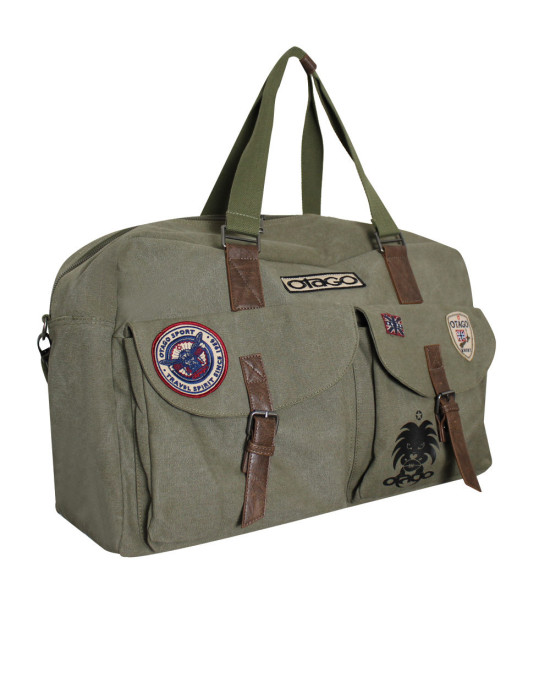 SAC TRAVEL 48H OTAGO Kaki en toile coton et lanières cuir