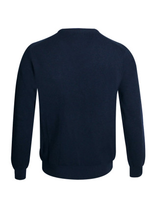 dos du pull col v marine pour homme