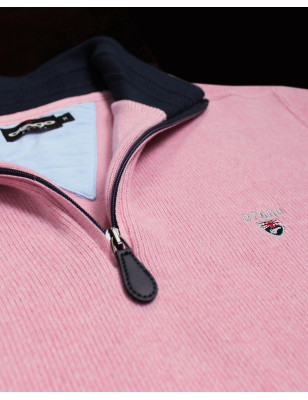 détail du Sweat homme col zip 24SW7 Otago rugby rose