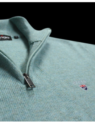 détail du Pull Buenos Aires col zippé Otago vert clair chiné pour homme