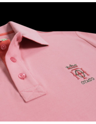détail patte de col du Polo manches courtes rose powder pink pour homme Bota Otago rugby