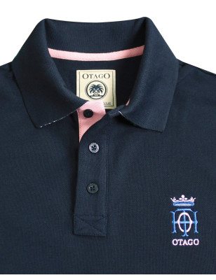 détail broderie cœur du Polo manches courtes bleu marine pour homme Bota Otago rugby