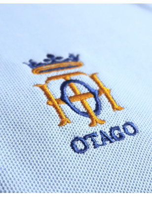 détail broderie du Polo manches courtes bleu provence pour homme Bota Otago rugby