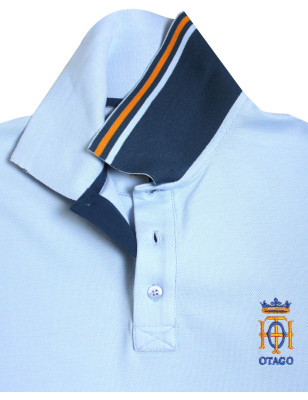 détail du revers de col du Polo manches courtes bleu provence pour homme Bota Otago rugby