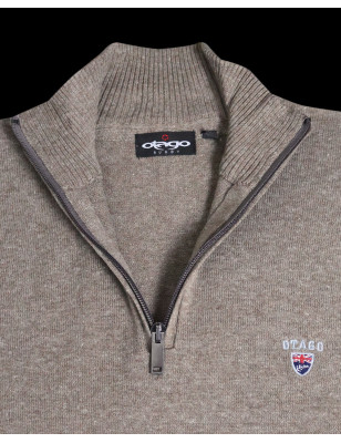 broderie du Pull col zip homme CARBUN Otago marron