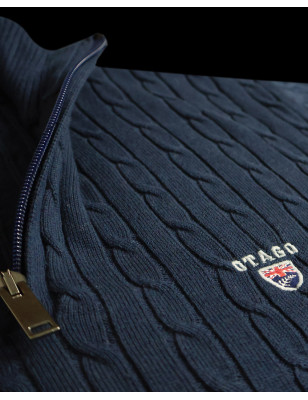 broderie du Pull col zip homme CARSADE Otago bleu marine