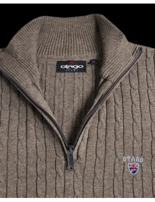 broderie du Pull col zippé pour homme CARSADE Otago marron