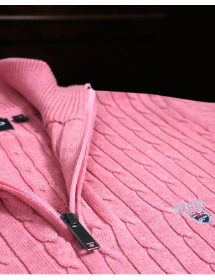 détail du du Pull torsade col zip homme CARSADE Otago rose