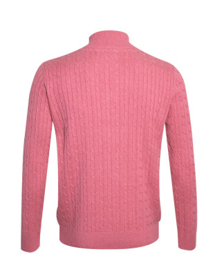 dos du du Pull torsade col zip homme CARSADE Otago rose