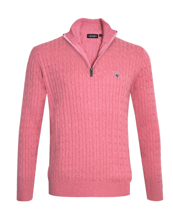 face du Pull torsade col zip homme CARSADE Otago rose