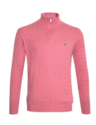 face du Pull torsade col zip fermé pour homme CARSADE Otago rose