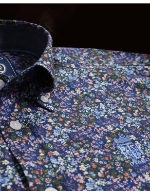 col de la Chemise manches longues pour homme 286 Otago bleu marine à motifs