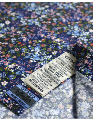 patte de la Chemise manches longues pour homme 286 Otago bleu marine à motifs