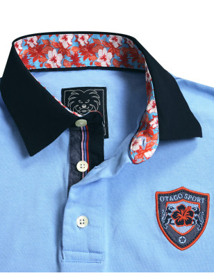 col du Polo manches courtes Mana Otago rugby bleu ciel pour homme