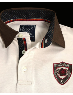 col du Polo manches courtes Koru Otago rugby beige pour homme