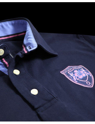 détail du col du Polo manches courtes Biarco Otago rugby bleu marine pour homme