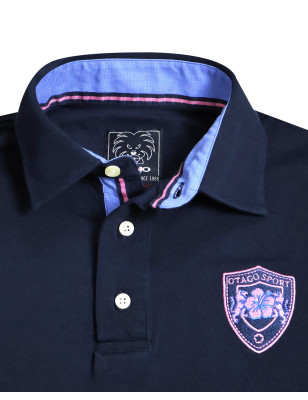 broderie côté cœur du Polo manches courtes Biarco Otago rugby bleu marine pour homme