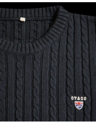 col rond du Pull torsade TREVIBO OTAGO Rugby bleu marine pour homme