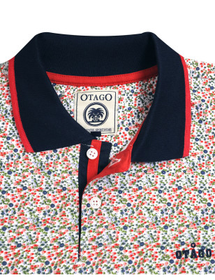 broderie et col du Polo manches courtes Liflor Otago rugby blanc marine à motifs pour homme