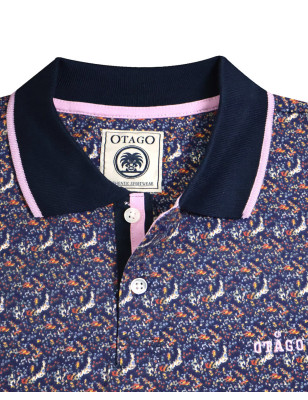 col du Polo manches courtes Lifako Otago rugby marine rose à motifs pour homme