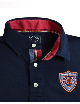 broderie côté cœur du Polo manches courtes Pacitort Otago rugby bleu marine pour homme