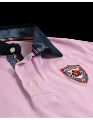 détail du Polo manches courtes Maungatu Otago rugby rose pour homme