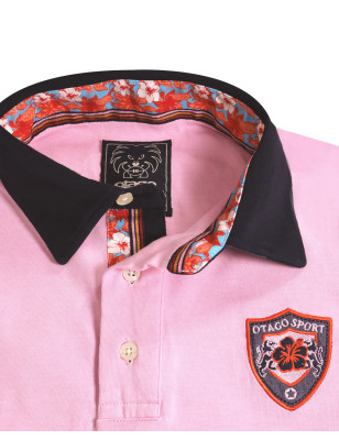 col du Polo manches courtes Pacitort Otago rugby rose pour homme