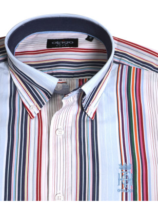 détail du col de la Chemise manches longues pour homme 290 Otago rayée bleu ciel