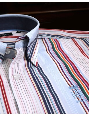broderie de la Chemise manches longues pour homme 290 Otago rayée bleu ciel
