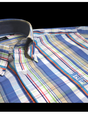 détail de la Chemise manches longues pour homme 288 Otago bleue à carreaux