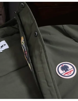 Doudoune longue kaki déperlante pour homme Lamyan Otago rugby avec capuche