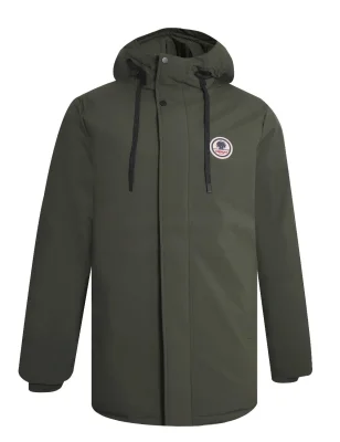 face fermée de la Doudoune longue kaki déperlante pour homme Lamyan Otago rugby avec capuche